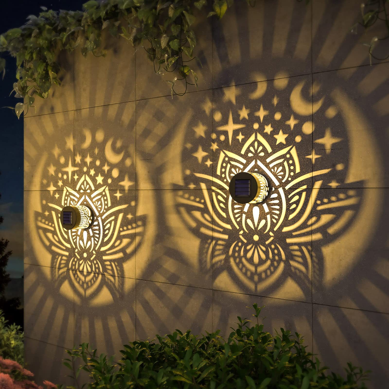 Photo 1 of **MISSING HARDWARE TO ATTACH TO WALL** gardencave 2 Pack Solar Fence Lights Metal Solar Powered Outdoor Wall Deck Lights Lotus Theme Waterproof Fence Light for Garden Post Patio Backyard Yard Decor (Lotus, 2 Pack)