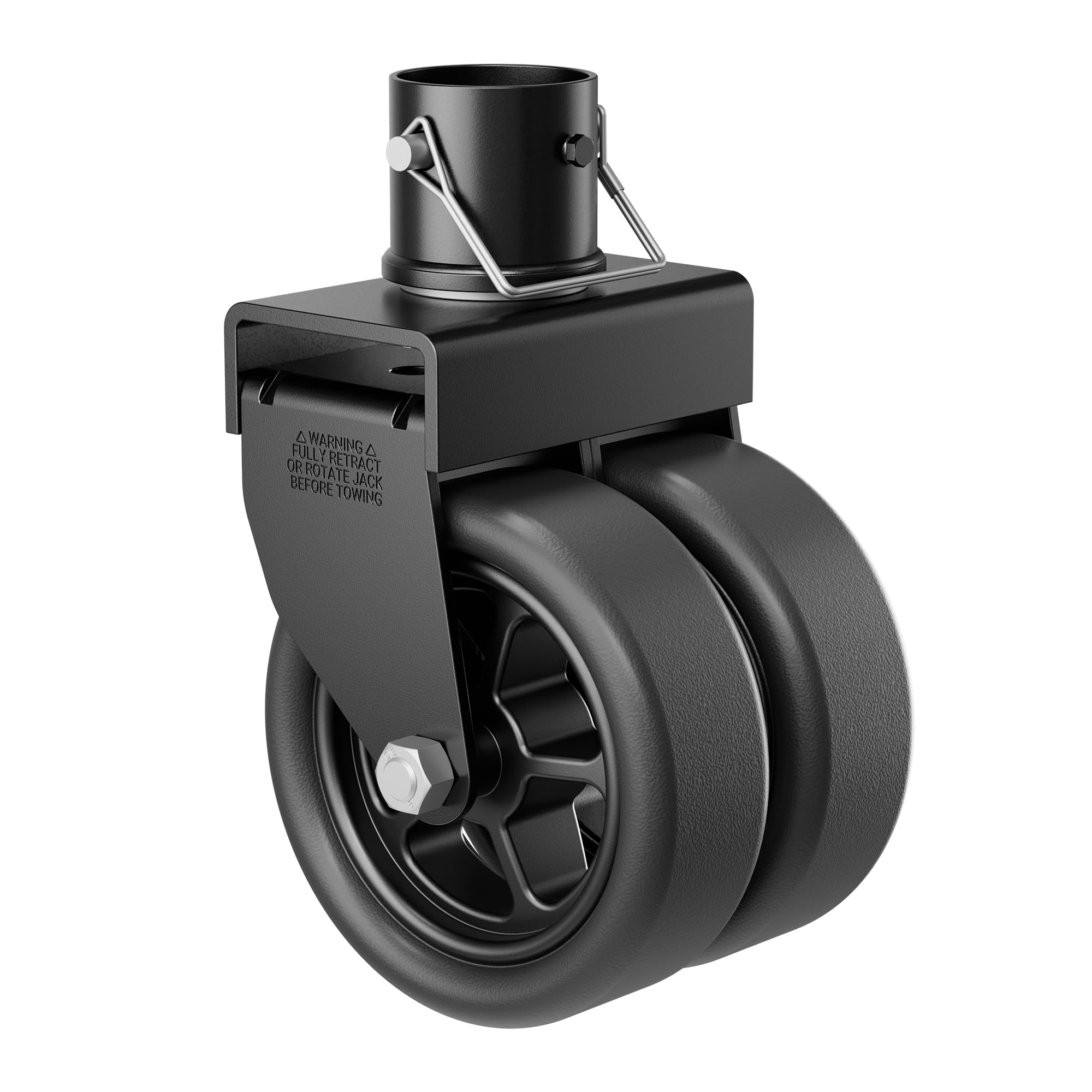 Photo 1 of 2,500lbs Dual 6" Trailer Jack Swivel Caster with Upgraded Spoked Wheels and Reinforced Bracket, Black
