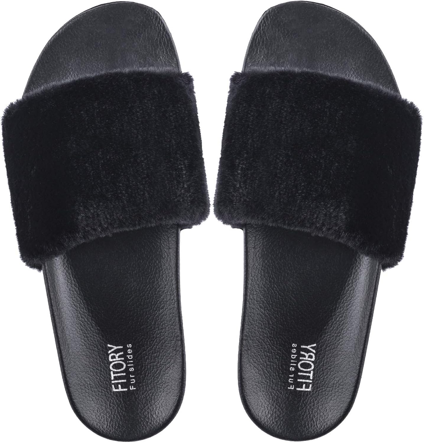 FITORY Ladies Sliders Slippers, Womens Cute Faux Fur Slides with Arch