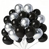 LYNSP Black and Silver Balloons 100 Pack 12 Inch Metallic Chrome Black Silver Extra Thick Latex Helium Balloons for Birthday Wedding Christmas New Year Party Decorations
