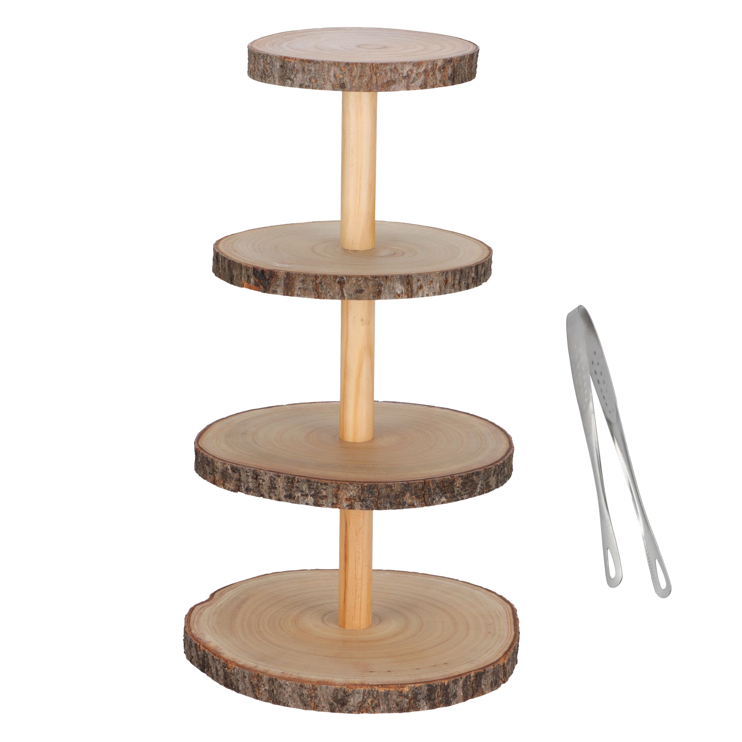 McEtt - 4-Tier Wooden Cupcake Stand Set - Premium Rustic Wood Tiered Cake Display Serving Tray