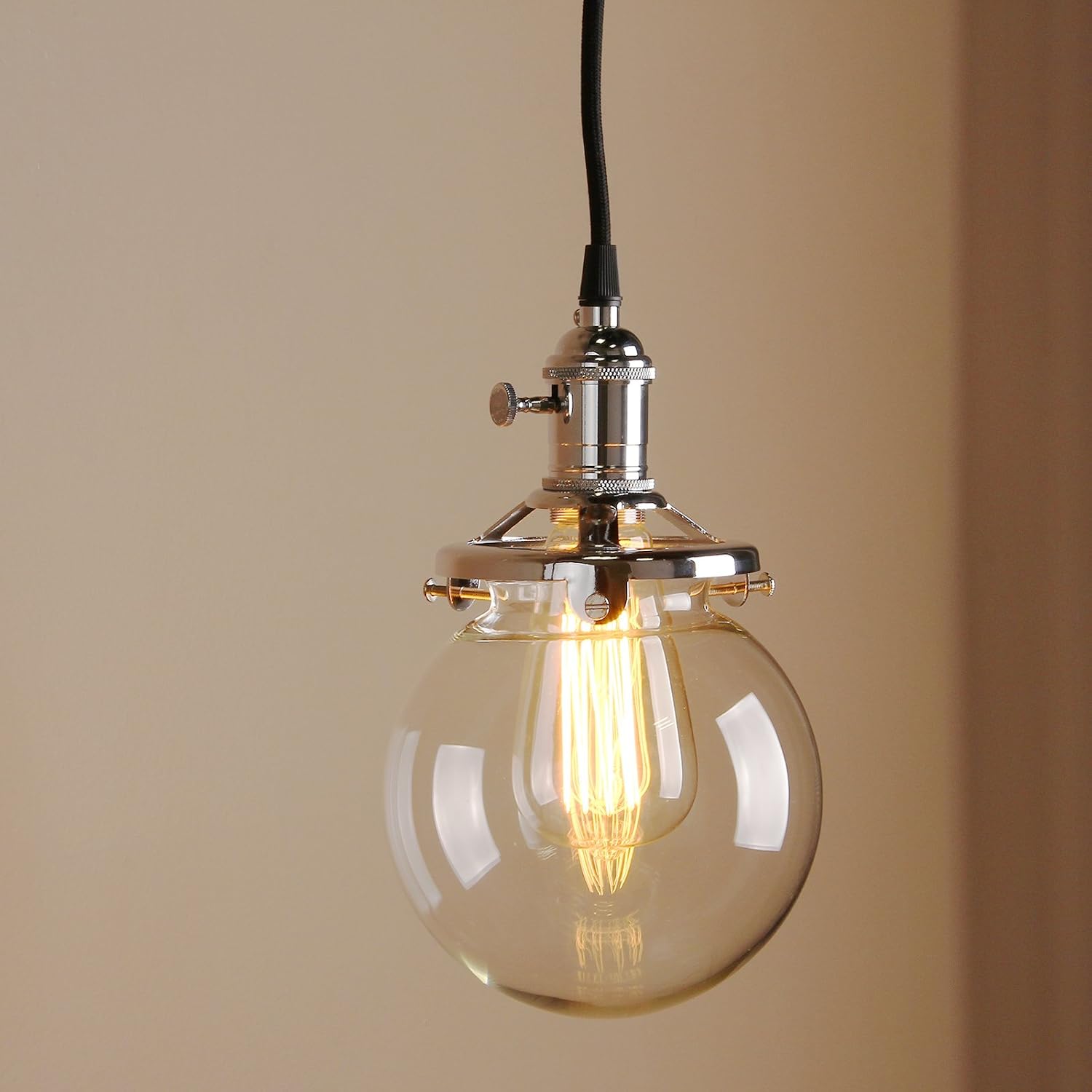 PathsOn Industrial Modern Vintage Loft Bar Edison Ceiling Pendant Lights Fitting Switched Chandelier Glass Globe 3 Lights Hanging Light Fixture for Island Living Room Dining Room Bedroom (Chrome) - Image 5