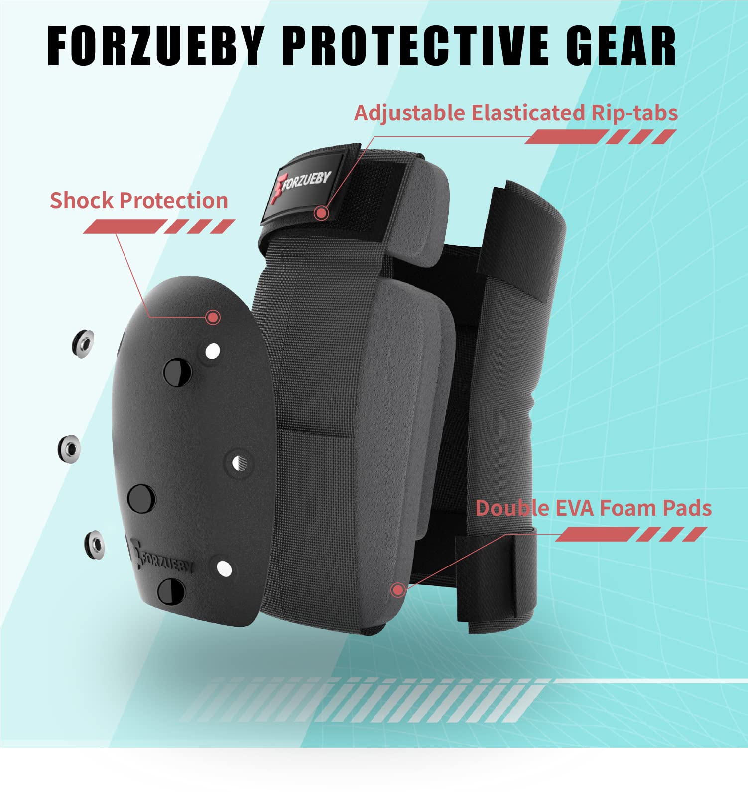 Forzueby Adult/Kids Knee Pads Elbow Pads Wrist Guards 6 in 1 Protective Gear Set for Inline Roller Skating Skateboarding Scooter BMX etc.