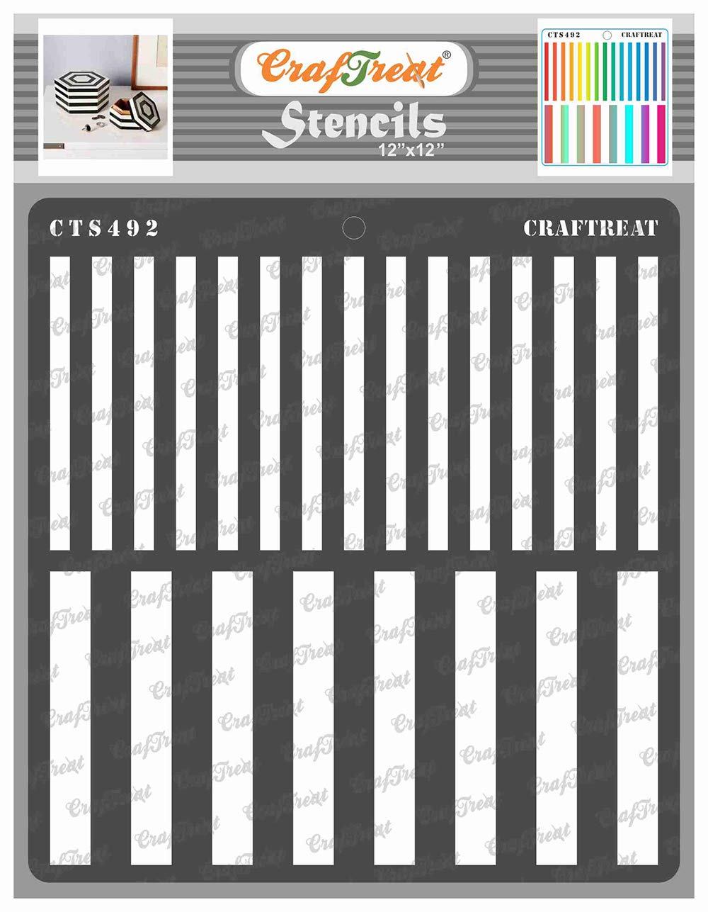 CrafTreat Reusable Geometric Stencils for Painting on Wood, Wall, Tile, Canvas, Paper, Fabric and Floor - Stripe Stencil -12x12 Inch - DIY Art and Craft Stencils - Stripes Template