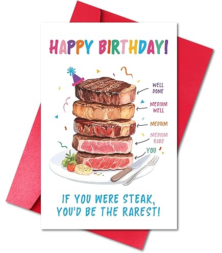 rare steak birthday card Amazon.com : Funny Steak Pun Birthday Card, Humorous Birthday Card for Steak  Lovers, Valentines Day Card for Husband Boyfriend, Fathers Day Card for Dad  Grandpa, Make No Mis-Steak You're the Rarest of