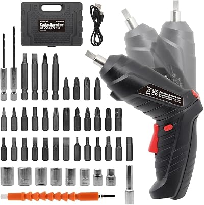 MYMULIKE 48 in 1 Cordless Electric Screwdriver Drill 90 Deg Rotated LED Light
