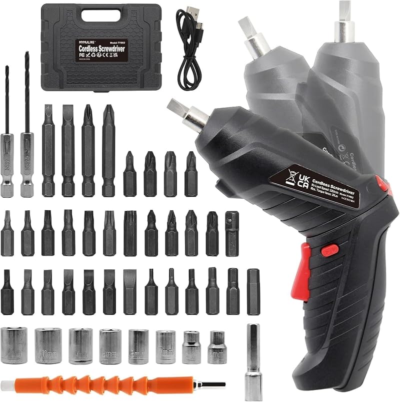 MYMULIKE 48 in 1 Cordless Electric Screwdriver Drill 90 Deg Rotated LED Light