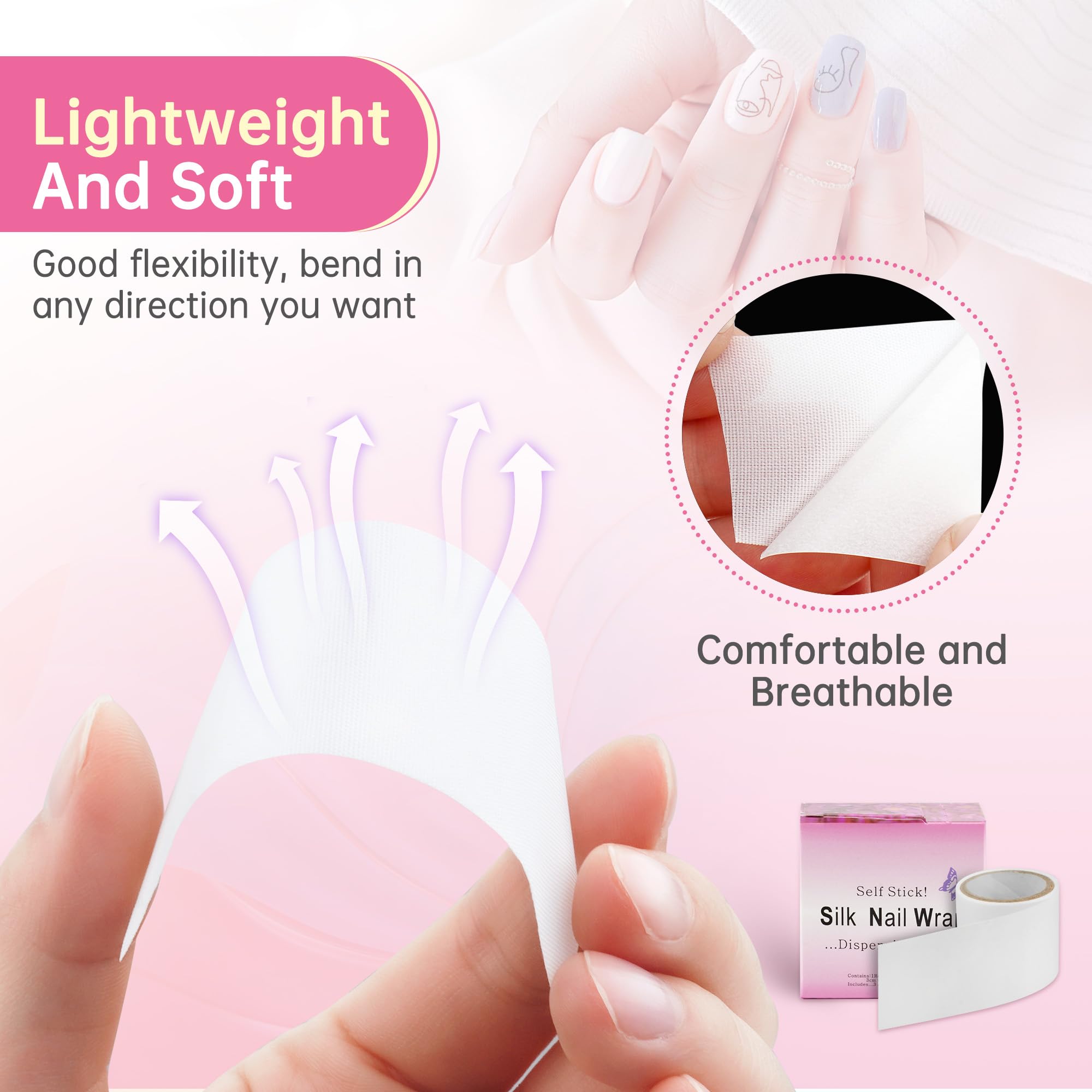 Chrontier Silk Nail Wrap Instant Reinforce Repair Bandage Tape Protector Self Adhesive Easy Trimmerable for UV Gel Acrylic Nail Art Extension Fiberglass Professional Manicures Tool - Image 2