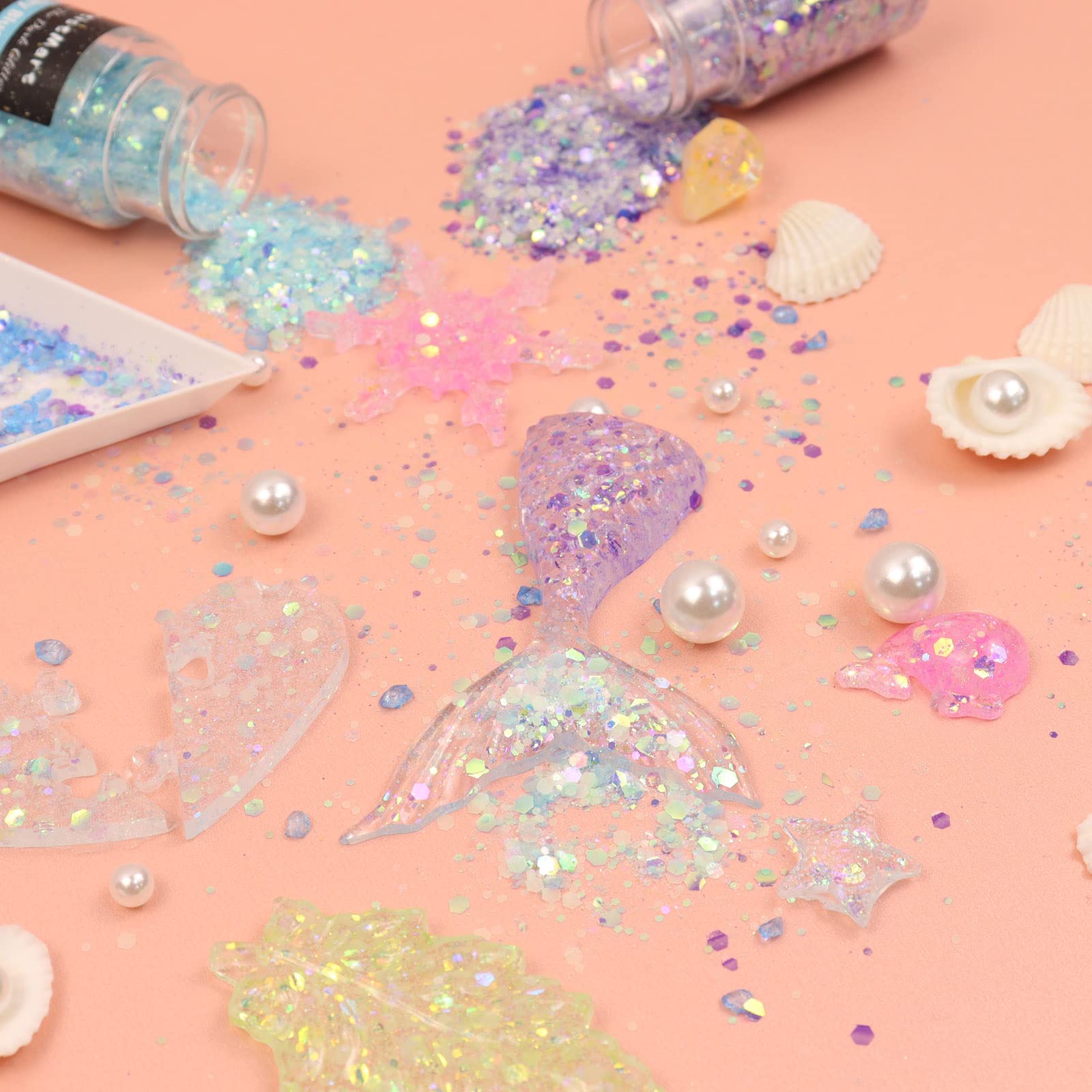 Glow in The Dark Glitter, 12 Colors Chunky Glitter for Tumblers, High Luminous Holographic Glitters for Resin Crafts Epoxy Slime, Cosmetic Grade Nail Glitter Set for Face Body Skin