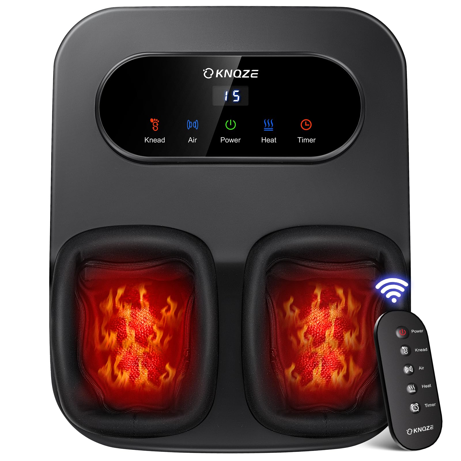 Photo 1 of KNQZE Foot Massager Machine with Heat, Shiatsu Foot Massager with Remote Control & LCD Touch Panel, Deep Kneading Soothing Heat, Squeeze & Rolling Foot Massage, Fits Feet Up to Men Size 12 (Black)