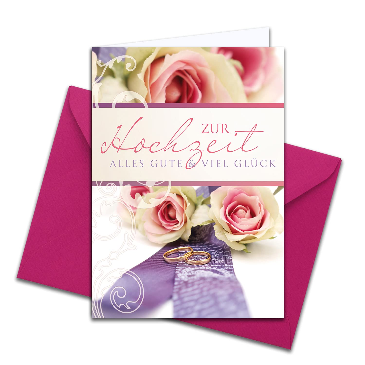 XXL wedding congratulations card, DIN A4 - large wedding card - 1 piece - set with large envelope DIN C4 - rose motif