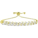 PRIMATORIA Crystal Leaf Bracelet for Women Adjustable Cubic Zirconia Tennis Chain 18K Gold Plated Bridal Wedding Jewelry