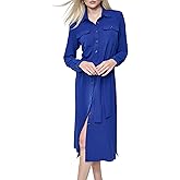 DKNY Womens Long Sleeve Collared Tie Midi Shirtdress