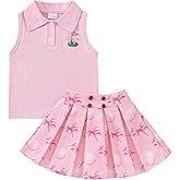 Xiaodriceee Toddler Baby Girl Golf Outfit Golf Print Lapel Collar Sleeveless Tank Top Mini Skirt Set Baby Girl Summer Clothes