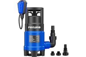POXURIO 1.2HP Sump Pump, 5800GPH Automatic Basement Sump Pump with Float Switch, 750W Submersible Utility Water Pump, 26FT Cord for Basement, Swimming Pool, Pond, Dirty Water
