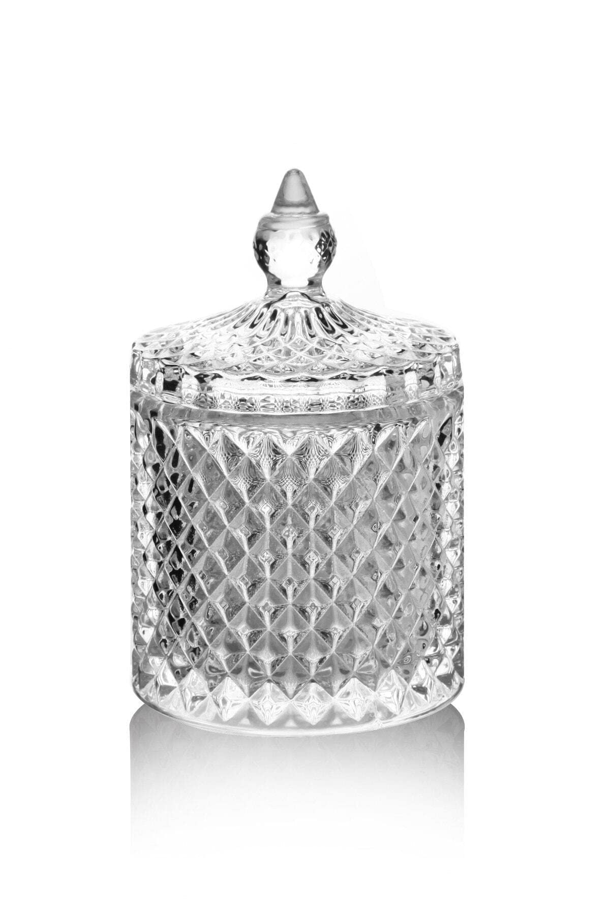 Grandi Glass Storage Jar with Lid, Crystal Container Jars ideal for Candy Sweet Dishes Jewellery Sugar, Interior Home Decor, Can Biscuit Barrel Box 300ml