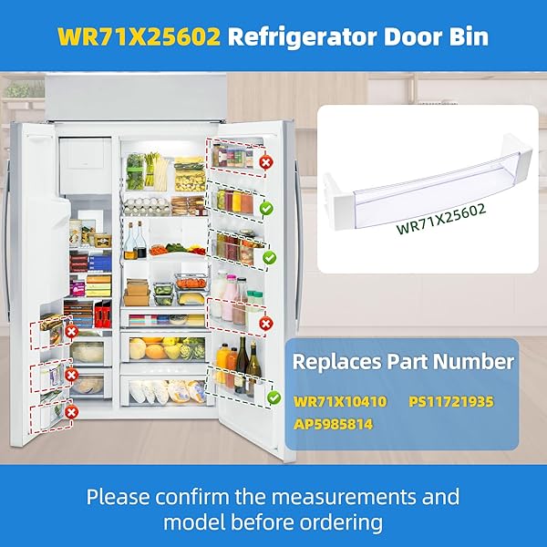 WR71X25602 REFRIGERATOR DOOR SHELF BIN COMPATIBLE WITH GE REFRIGERATOR PARTS SHELF, WR71X25602 DOOR BIN REPLACE PARTS WR71X10410 PS11721935 AP5985814 FRIDGE LEFT DOOR BIN