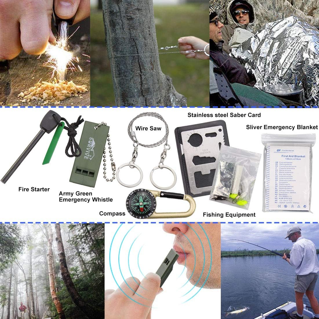 Monoki First Aid Kit Survival Kit, 241Pcs Upgraded Outdoor Emergency Survival Kit Gear - Medical Supplies Trauma Bag Safety First Aid Kit for Home Office Car Boat Camping Hiking Hunting Adventures : Sports & Outdoors