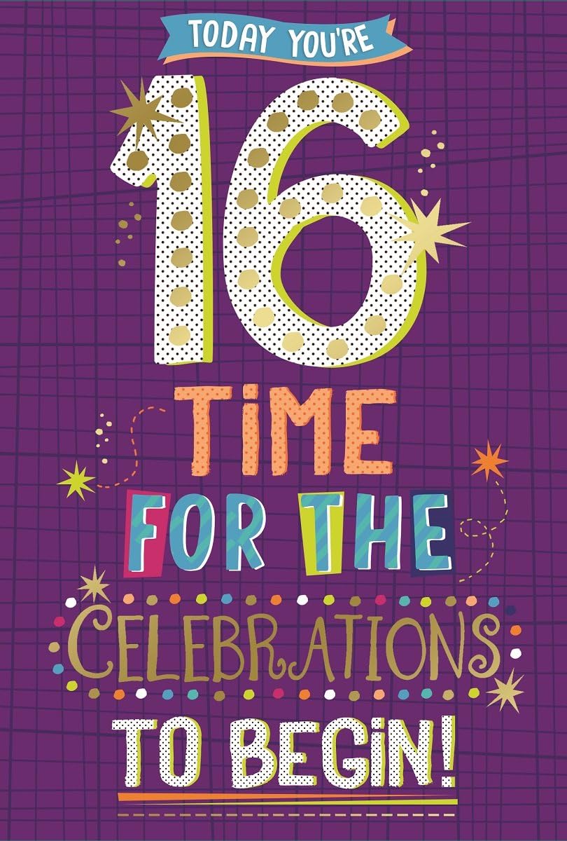 Age 16 Boy Birthday Card - Blue Foil 16 with Confetti & Stars 7.75" x 5.25", 7.75 x 5.25 inch