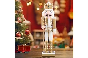 Chonsun Christmas Nutcrackers Figure 15Inch 1PCS Wooden Nutcracker Ornament Nutcracker Christmas Decoration Figures for Desktop Home Decor Kids Gift Gold