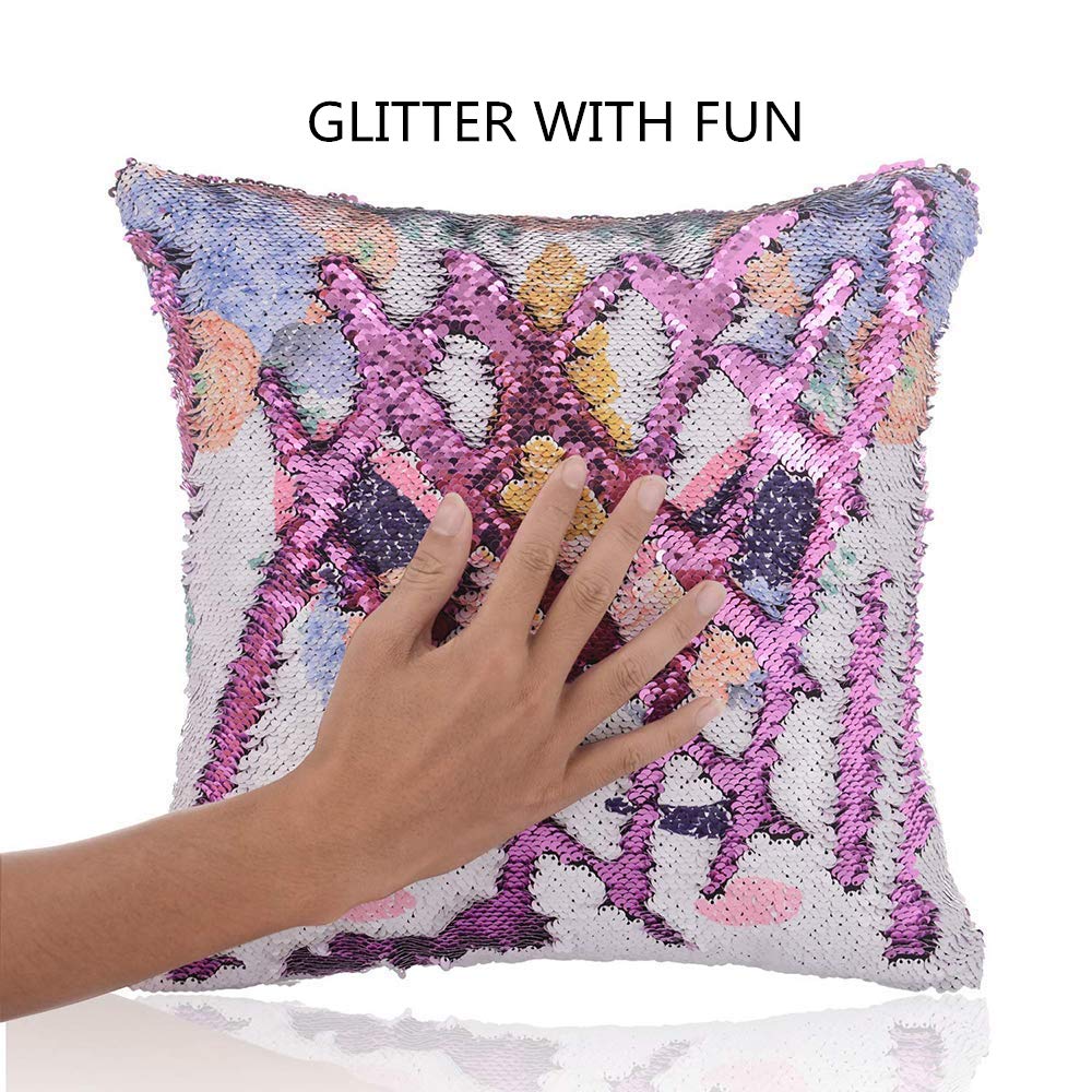 GONOMI Unicorn Magic Reversible Sequin Flip Mermaid Pillow Cover Throw Cushion Case Decorative Pillowcase (Purple, 16\