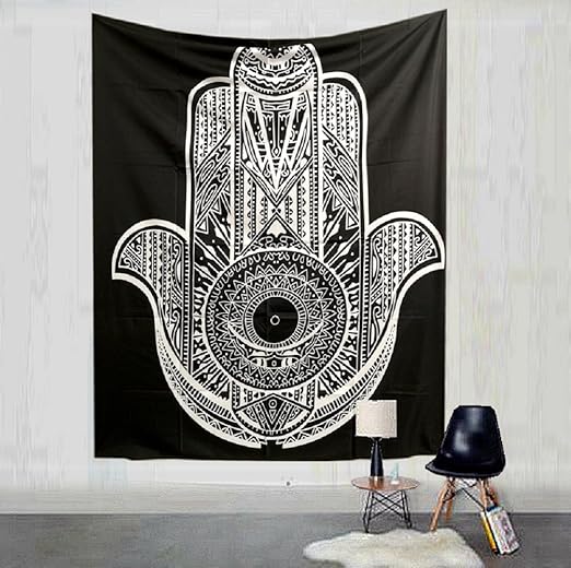 amazon com oyeahbridal black and white mandala tapestry psychedelic hamsa hand of fatima tapestries hippie gypsy evil eye tapestry wall hanging throw dorm bedroom wall decor multi15 59x79inches 150x200cms home kitchen amazon com