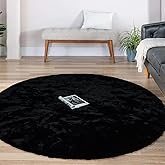 Latepis Round Area Rugs 6ft Black Carpet for Bedroom Washable Shaggy Rug Faux Rabbit Fur Fluffy Shag Rugs Large Circle Rug fo