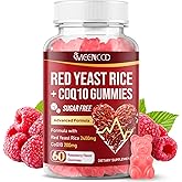 MEENCCD Red Yeast Rice with CoQ10 Gummies, Red Yeast Rice Supplement with Coenzyme Q10 for Overall Well-Being & Vitality, Sugar Free, Vegan, Raspberry Flavor, 60 Count