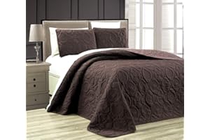 Grand Linen 3-Piece Tropical Coast Seashell Beach King Oversize Oversize Bedspread Chocolate Brown/Taupe Reversible Coverlet Embossed Bed Cover Set. Sea Shells, Sea Horse, Starfish etc.