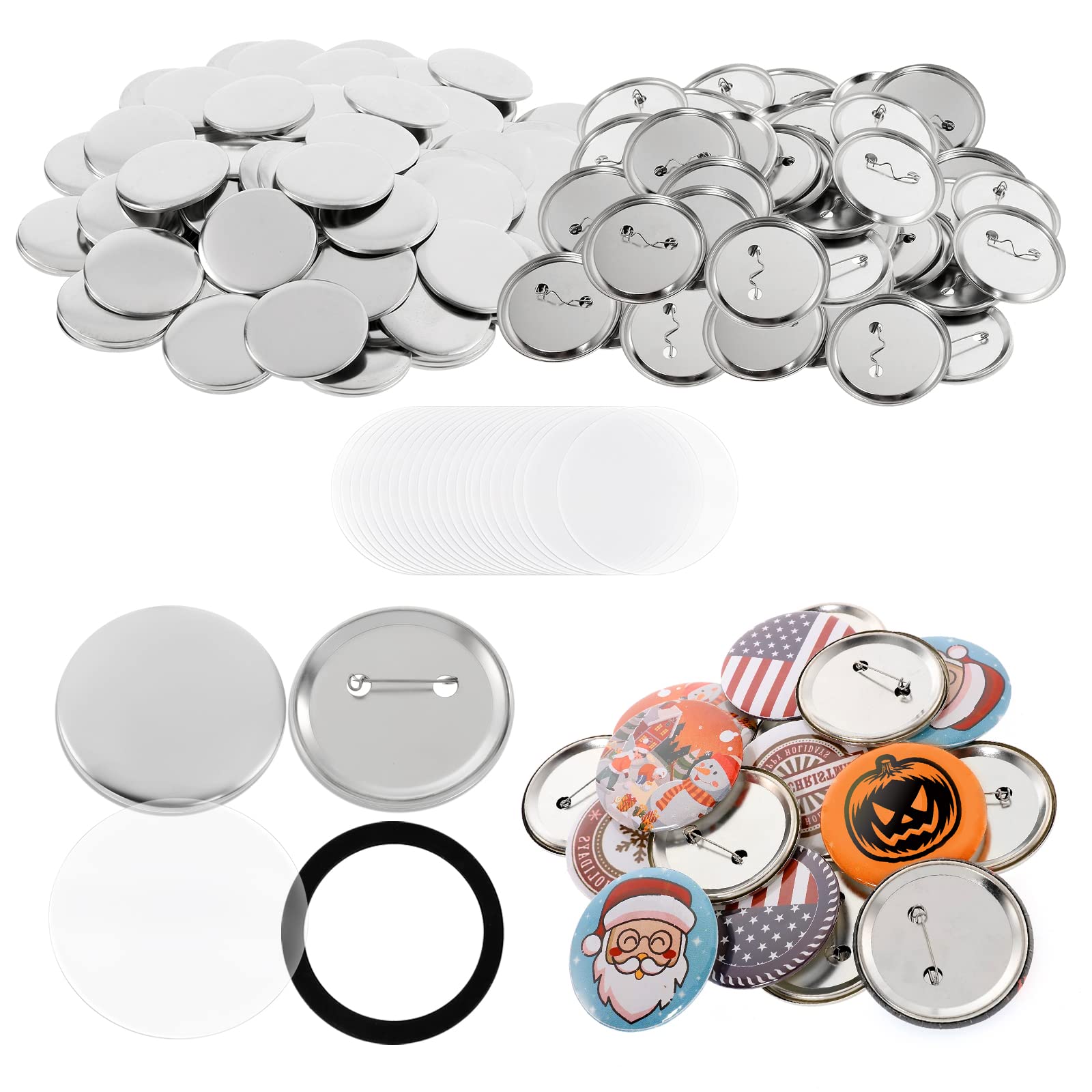 Dyna-Living 200Pcs Buttons Badges Pins 58mm/2.28inch Badge Making Kit Metal Round Badge Blank Button Pins for DIY Crafts Supplies Kids Party Gifts