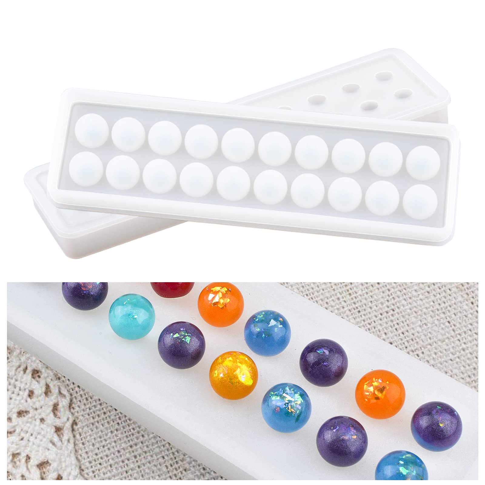 WANDIC Silicone Mould, 1 Pc Beads Mold Round Ball Resin Casting Mold for DIY Epoxy Pendant Necklace Bracelet Jewelry Making Handmade Craft