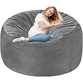 Homguava 6FT Bean Bag Chair Giant BeanBag with Memory Foam Filled, Large Bean Bag Chairs for Adults, Adult Bean Bag Chair with Dutch Velvet Cover for Living Room Bedroom-Grey