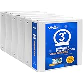 ViVin 3 Ring Binder 3 Inch, 6 Pack, White | Clear View Cover, Large 3" Round Ring for Strength, Holds 600 Sheets of US Letter Size Paper, Office Home School Use