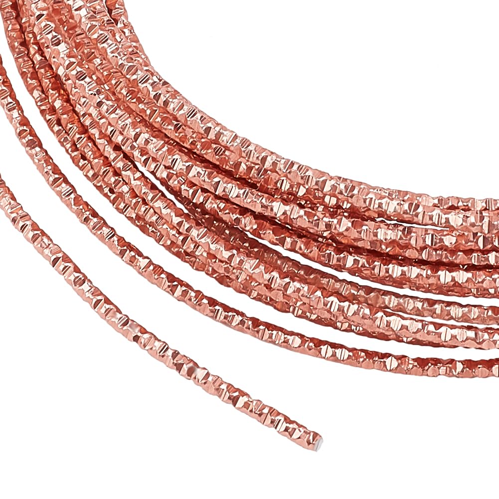 BENECREAT 32.8 Feet/10m 12Gauge/2mm Rose Gold Textured Aluminum Wire, Diamond Cut Round Aluminum Craft Wire for Ornaments Making and Other Jewelry Craft Work