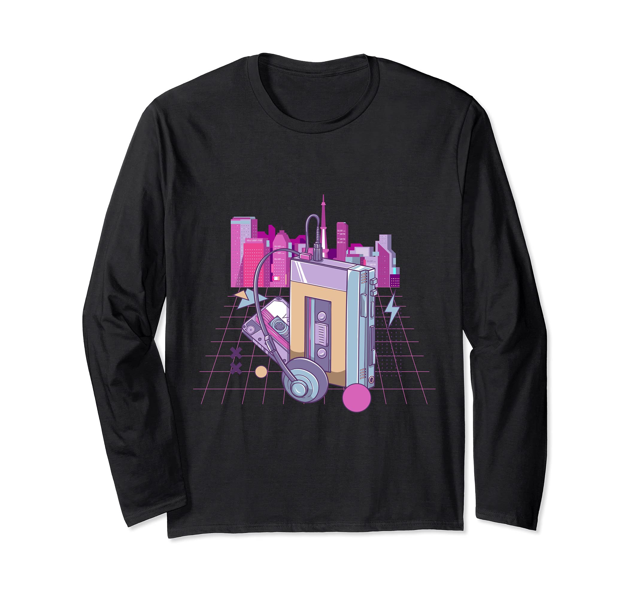 80's Retro Japanese Vaporwave LoFi Cassette Music Player Long Sleeve T-Shirt