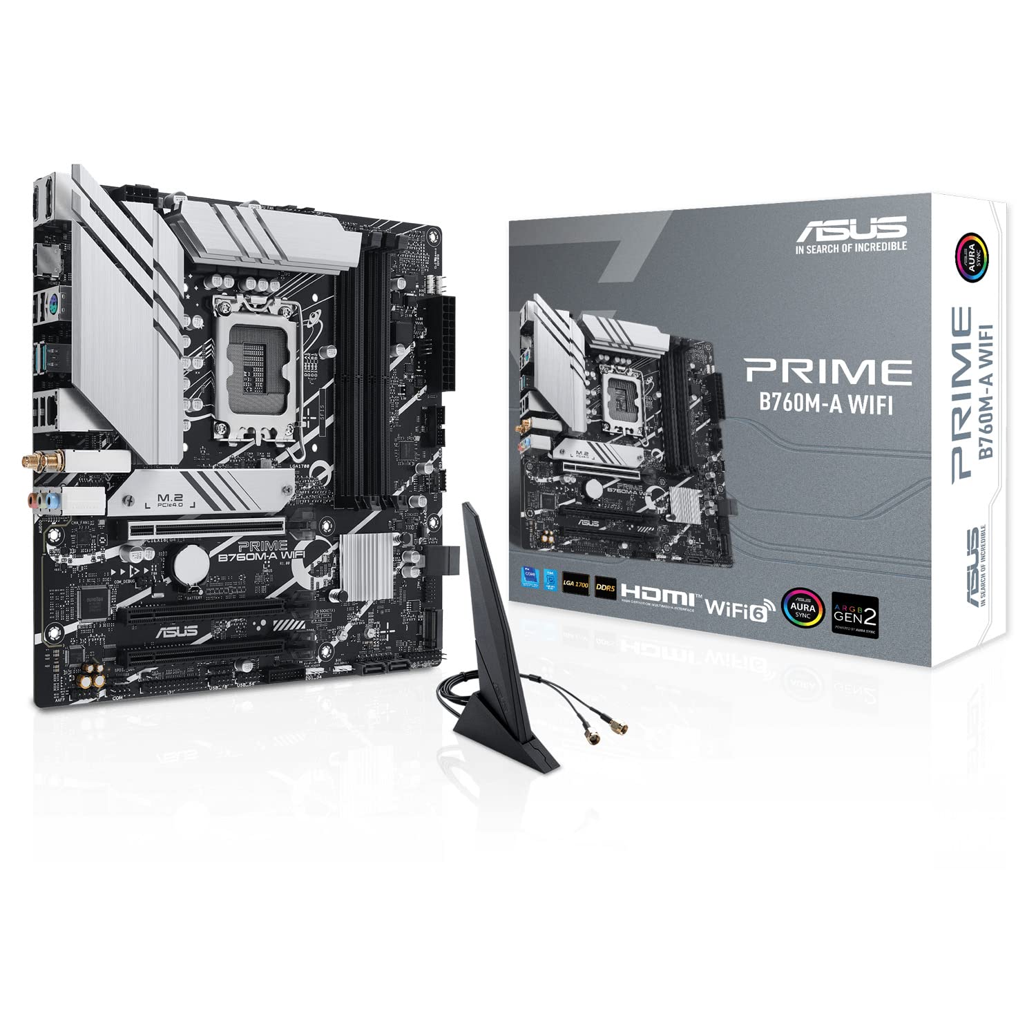 Asus PRIME B760M-A WIFI, Intel B760, 1700, Micro ATX, 4 DDR5, 2 HDMI, DP, Wi-Fi 6, 2.5G LAN, PCIe4, 2x M.2