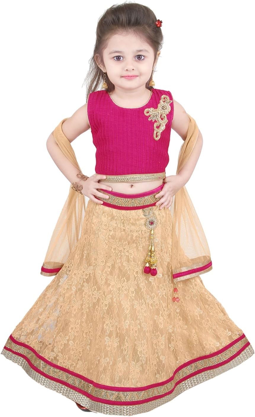 ETHNICAL KIDS Girls' Indian Ethnic Wear Dupion And Netted Fabric Chaniya Choli Pink