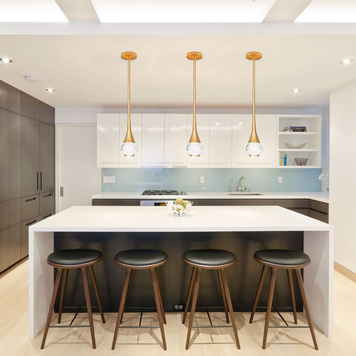 MOTINI 1-Light Gold Crystal Pendant Light in Brushed Brass Finish LED Teardrop Mini Bar Pendant Lighting for Kitchen Island, Bedroom, Bathroom, K9 Glass Fixture - - 