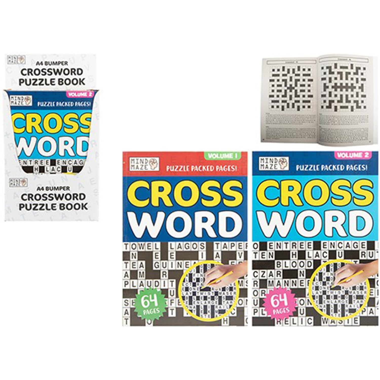 PMS Mind Maze A4 Cross Word Books, 54 Puzzles per Book - Set of 2