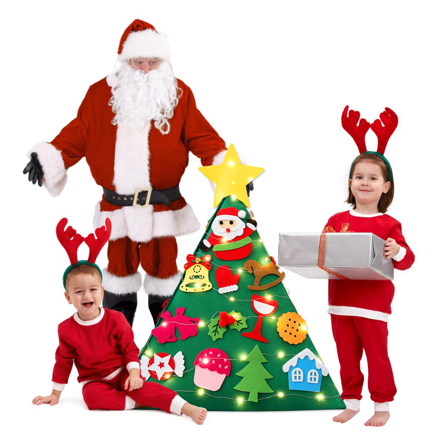 Fansport DIY Felt Christmas Tree Set with Xmas Tree Ornaments for Toddlers DIY, DIY Christmas Felt Tree for Kids Christmas Detachable Felt Tree for Xmas Decor