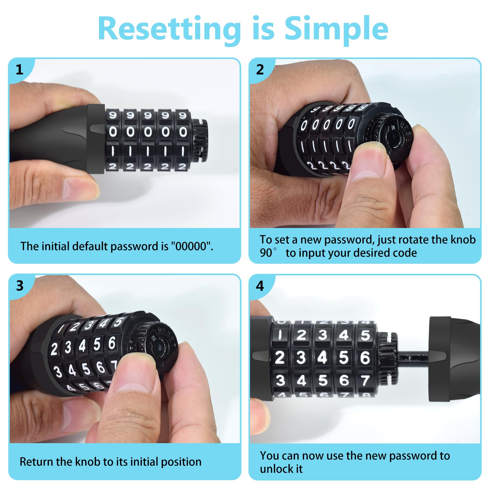 Bike Chain Lock 3.2 ft Long High Security Heavy Duty Anti Theft, 5 Digit Combination Resettable Keyless Bicycle Lock for Bike/Electric Scooter/Ebike/Motorcycle (Sky Blue)