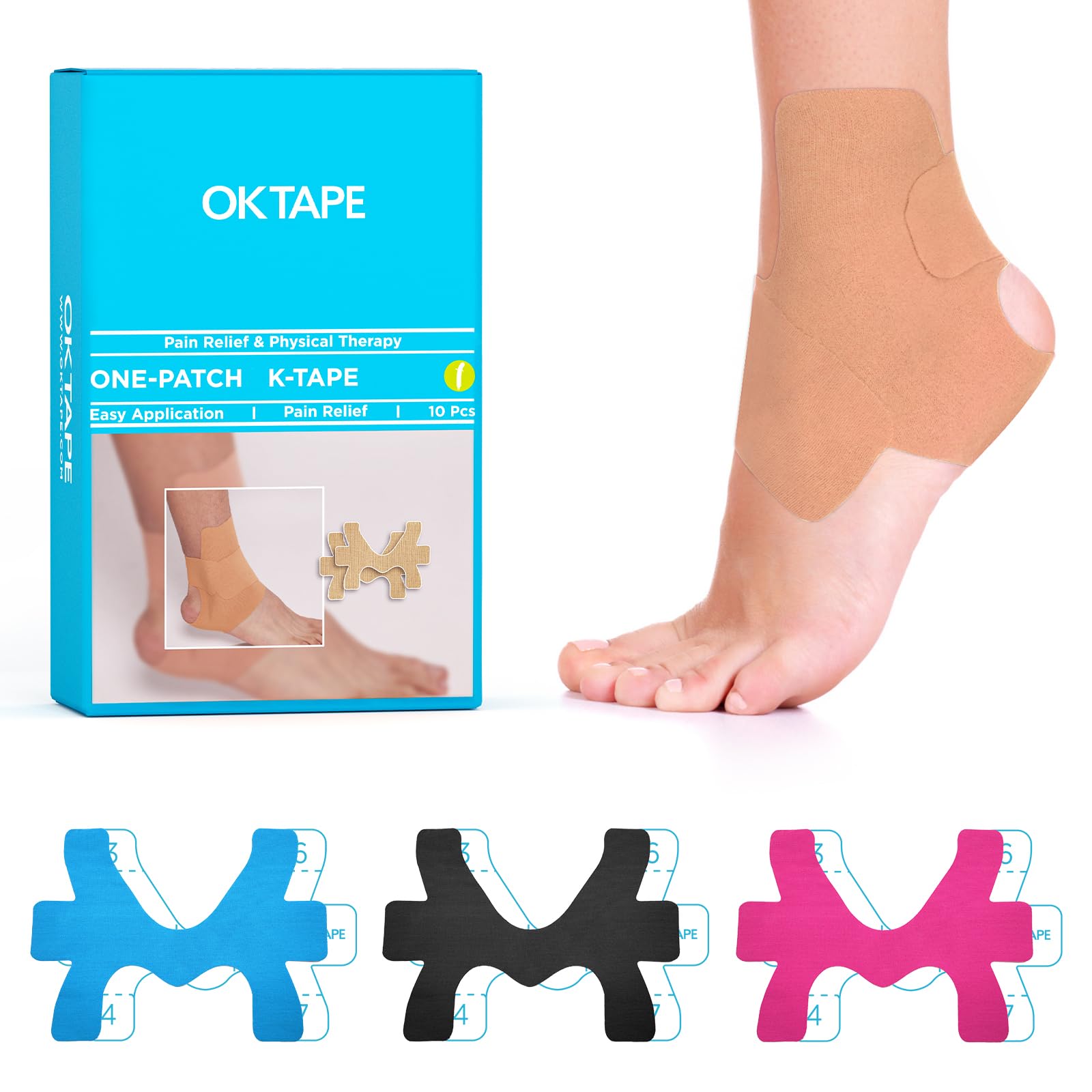 Photo 1 of OK TAPE Precut Kinesiology Ankle Tape, 10 Pcs, Pain Relief, Prevent Ankle Sprain, Provide Support for Ankle Ligament, Elastic Athletic Tape, Breathable K Tape for Daily use - Beige
