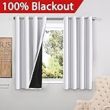 Flamingo P Full Blackout White Curtains Faux Silk Satin with Black Liner Thermal Insulated Window Treatment Panels, Grommet Top (52 x 63 Inch, Set of 2)