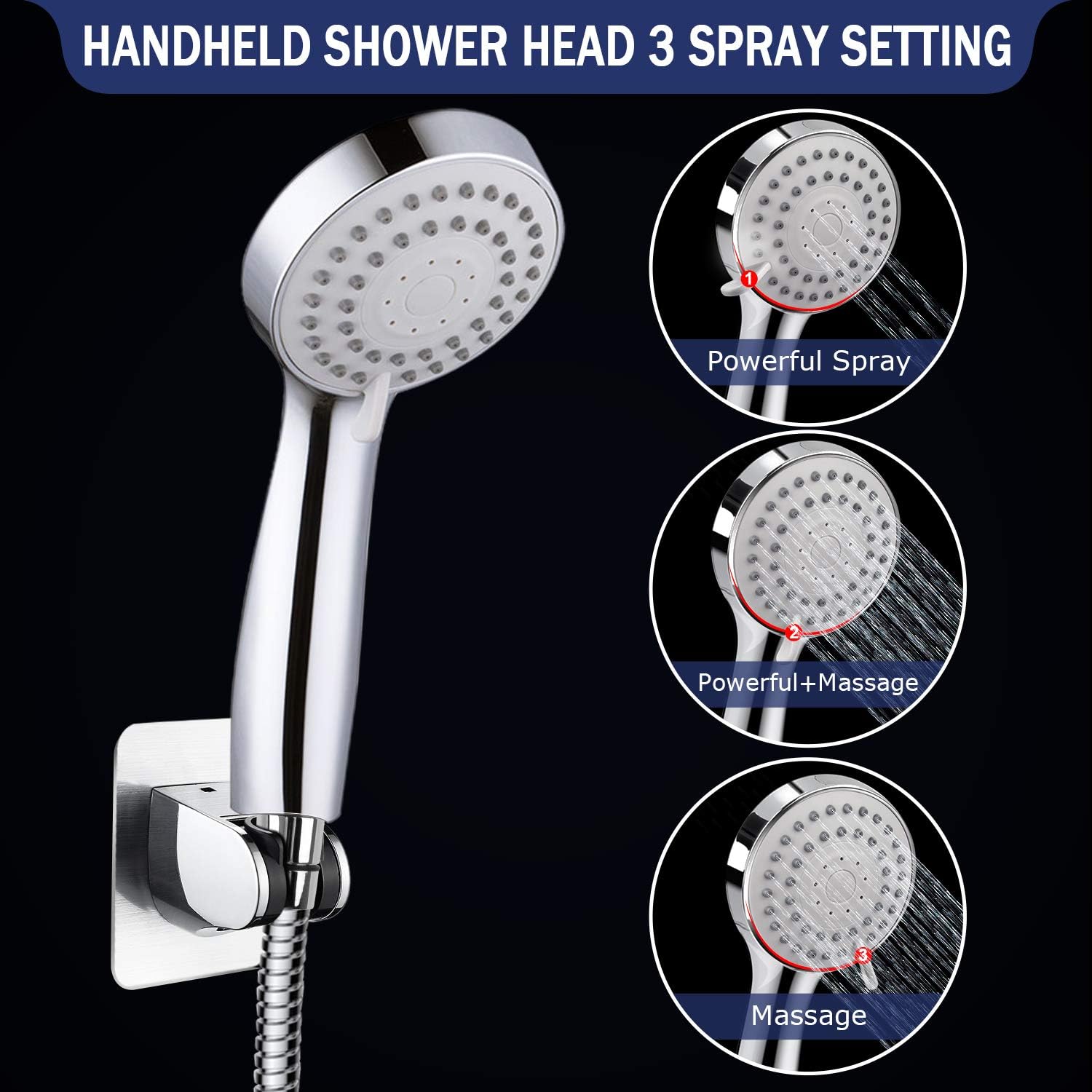 Taiker Shower Head, High Pressure Rainfall Shower Head/Handheld Combo, Luxury Modern Chrome Plated with 60'' Hose Anti-leak with Holder, 4 Shower Hooks - - 