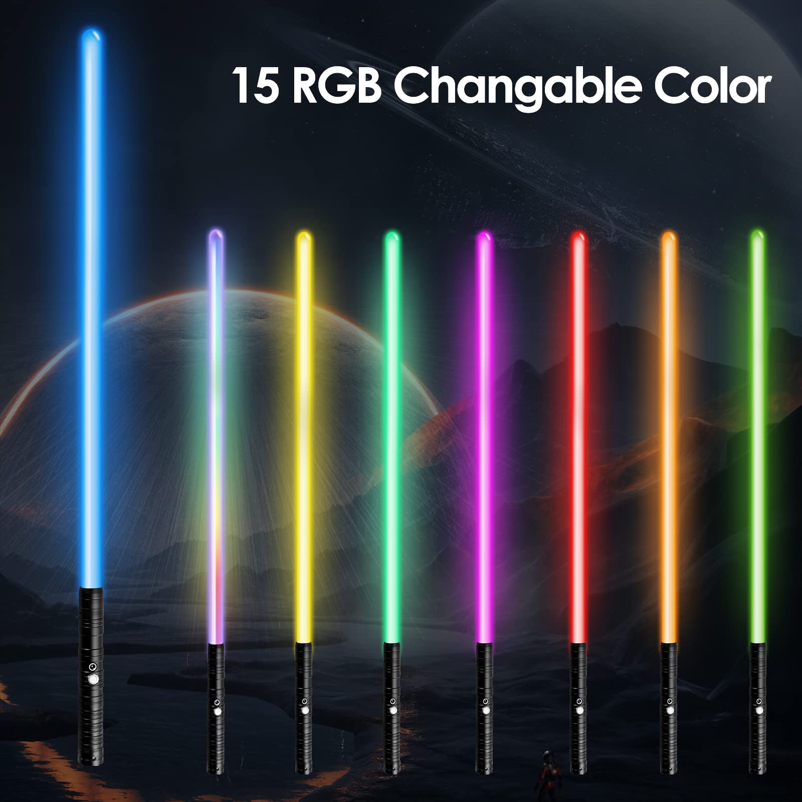Amaxshiirchy Lightsaber RGB15 Colors Metal Hilt 3 Sound Modes Rechargeable Force FX Heavy Dueling Light Saber Swords Set Cosplay Children Adults