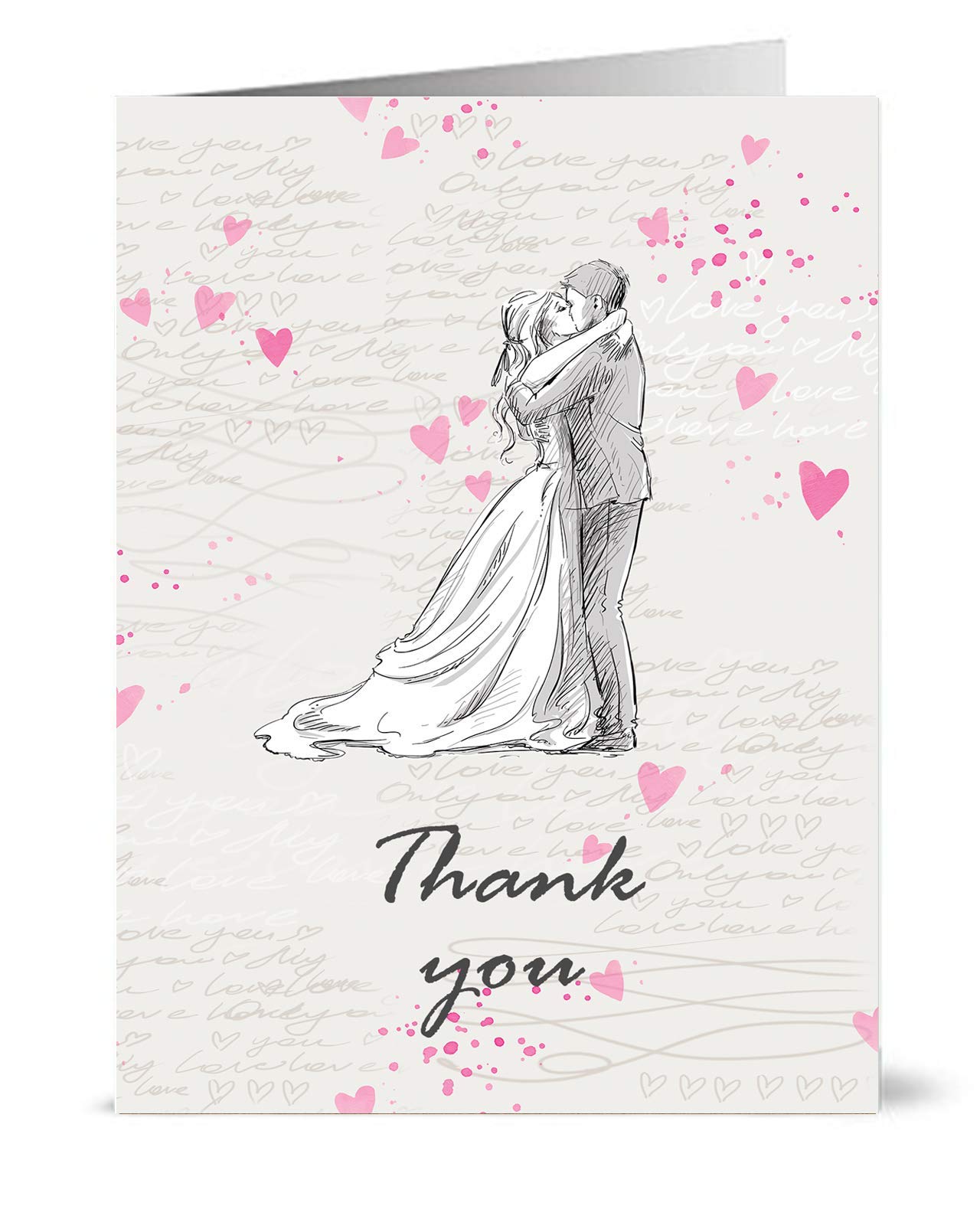 50 Wedding "Bride and Groom" Thank You Cards with Envelopes - Drawing Vintage Style Greeting Cards for Thanking People for Their attendance