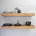 Urbandi Modern Floating Shelves 3 Inches Thick for Wall, Wide Shelves for Kitchen, Living Room, Bedroom, and Bathroom, Natural Pine Wood, Rustic Wooden Shelf, (Set of 2) (Aged Oak, 24Lx3Hx8D)