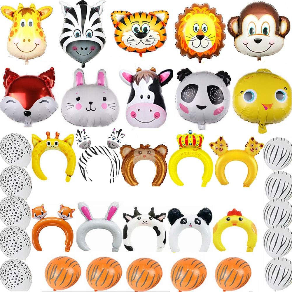 manjing Jungle Animal Balloons Animal Head Balloons Animal Foil Balloons for Animal Party Baby Shower Birthday Party Decoration Supplies