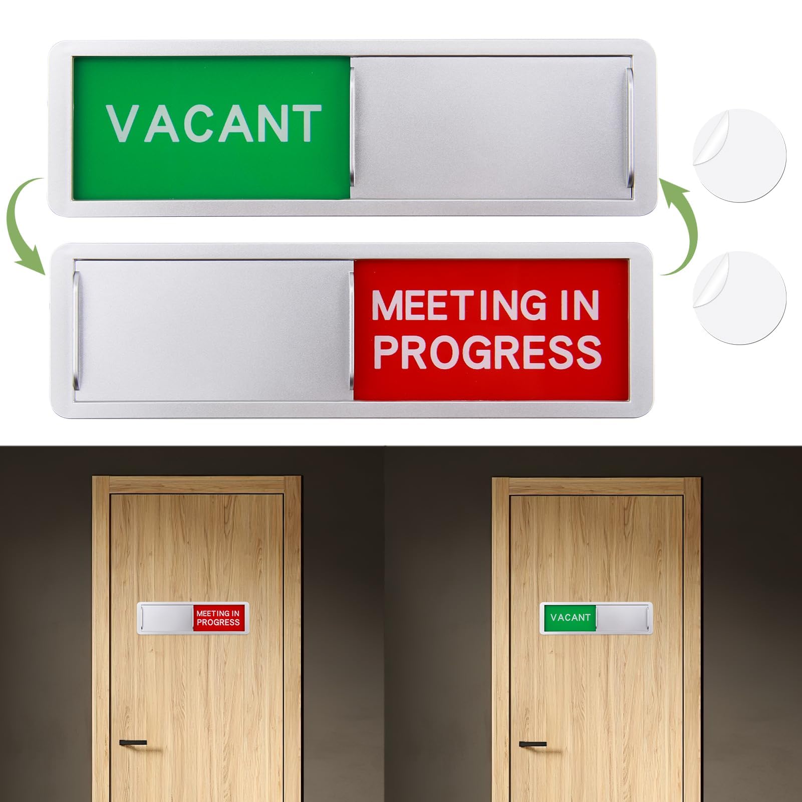 Vacant/Meeting in Progress Door Sign 7 * 2 Inch Do Not Disturb Magnetic Sliding Door Sign, Red Green Vacant Occupied Privacy Plaque for Home Office Restroom Bathroom Conference Room Toilet