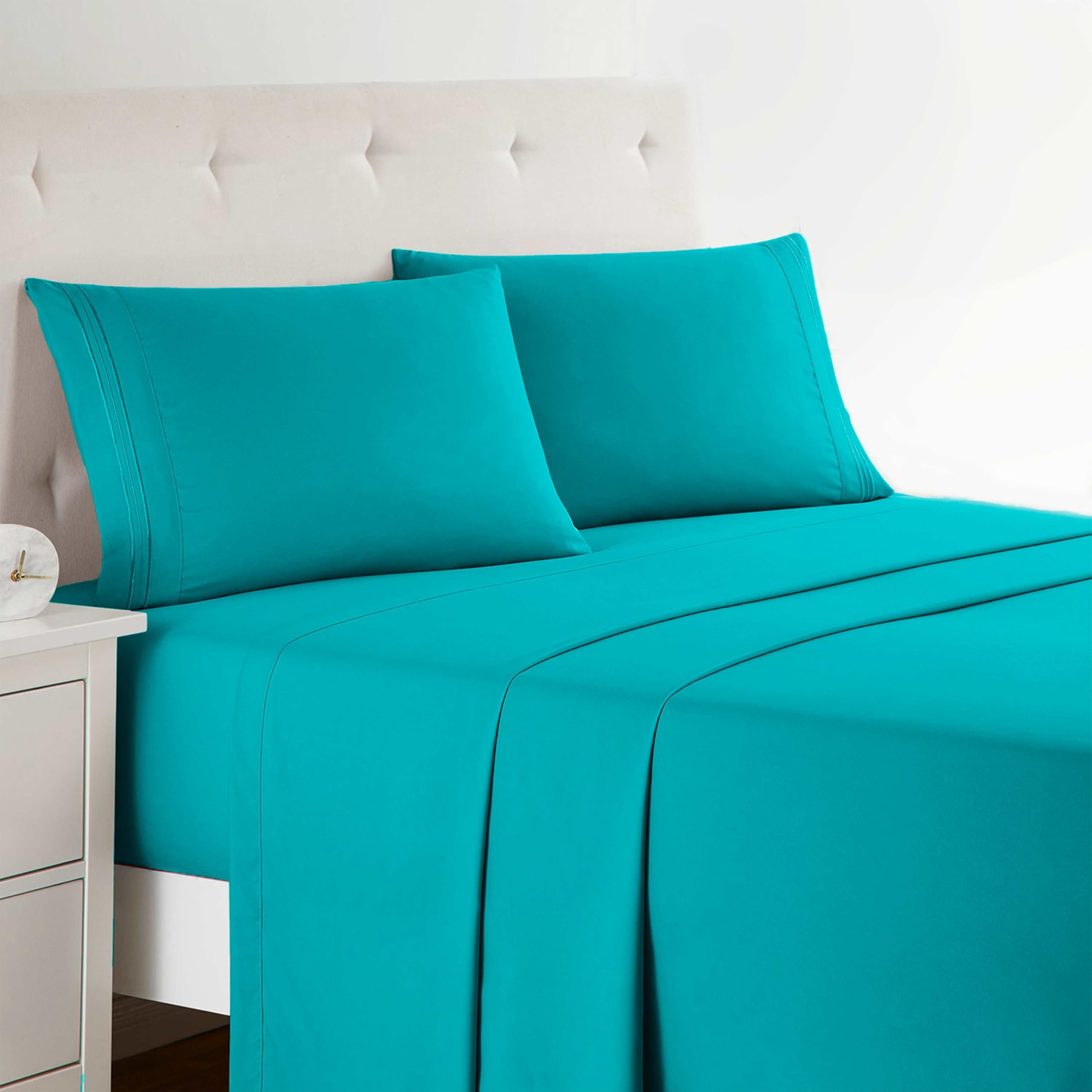 Clara Clark Full XL Bed Sheet Set - Wrinkle, Fade, Stain Resistant, Deep Pocket Sheets - Luxury Soft Bedding Sheets & Pillowcases, Full XL Teal Image Clara Clark Full XL Bed Sheet Set - Wrinkle, Fade, Stain Resistant, Deep Pocket Sheets - Luxury Soft Bedding Sheets & Pillowcases, Full XL Teal Image